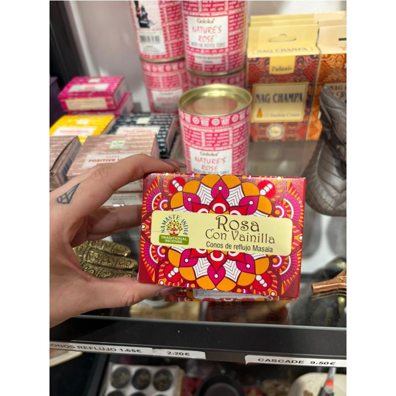 Conos Incienso Namaste India Rosa con vainilla (Conos de reflujo Masala)