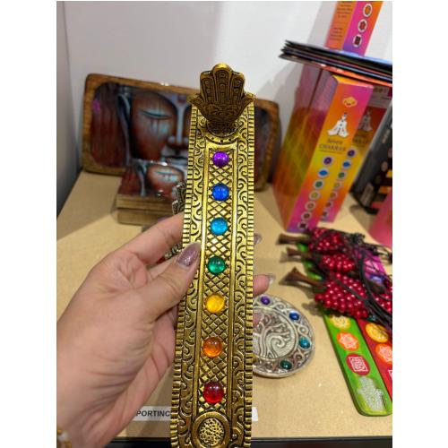 Quemador doble de incienso y cono de aroma dorado 7 chakras